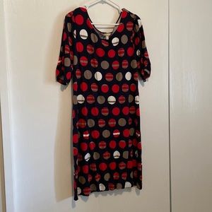 Banana Republic XL Navy with red, tan and white polka dots dress